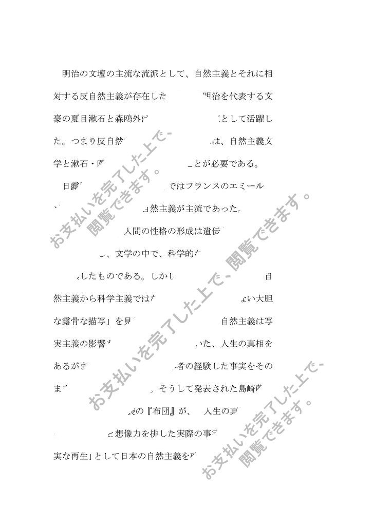 文学 第2課題 反自然主義の小説について