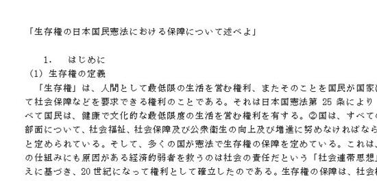 「生存権の日本国民憲法における保障について述べよ」